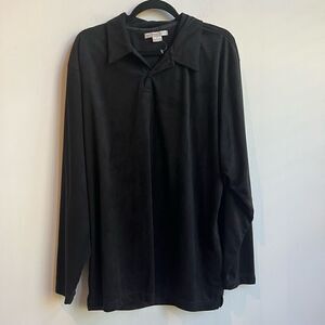 Geoffrey Beene Faux Suede Black Collared Long Sleeve Shirt - Large
